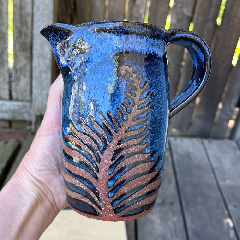 Handmade Ceramic Pitcher In Blue & Brown - Picture 11 of 15